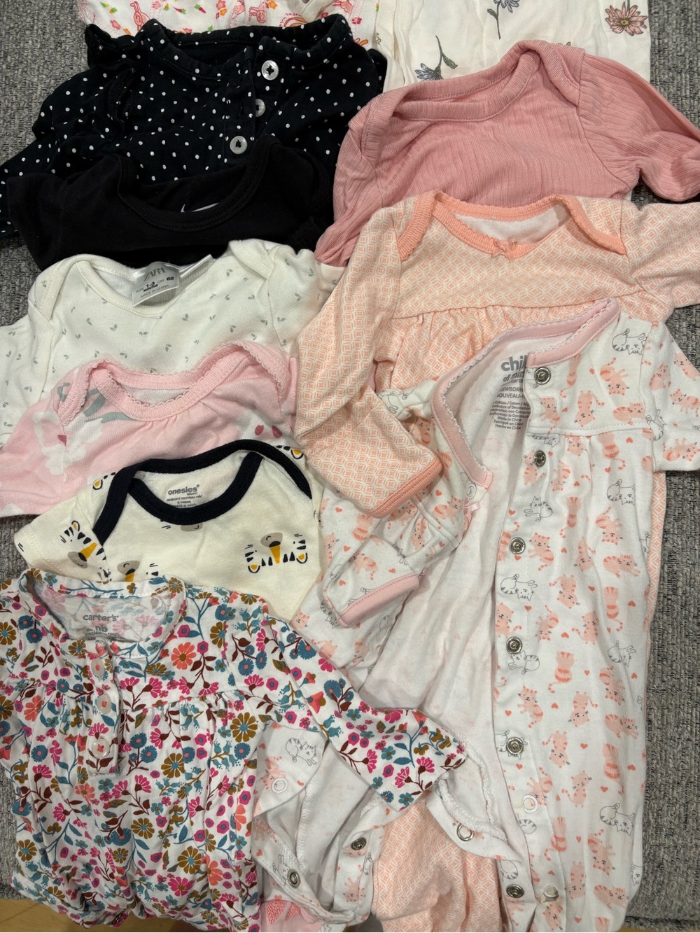Mixed Baby Girls Onesie Bundle in Pink, White, Black & Floral